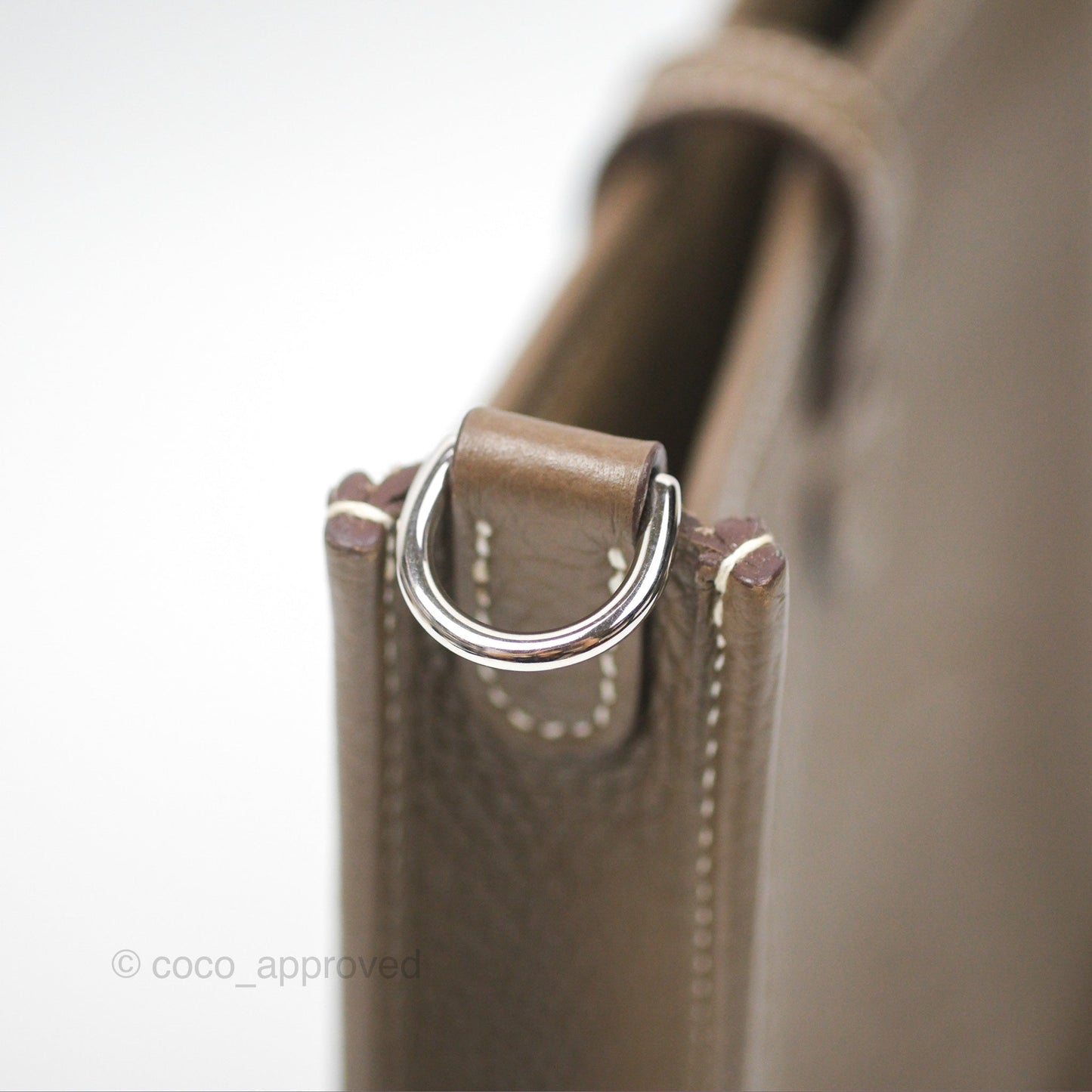 Hermès Mini Evelyne 16 Etoupe 18 Clemence Palladium Hardware with Bleu Indigo Strap