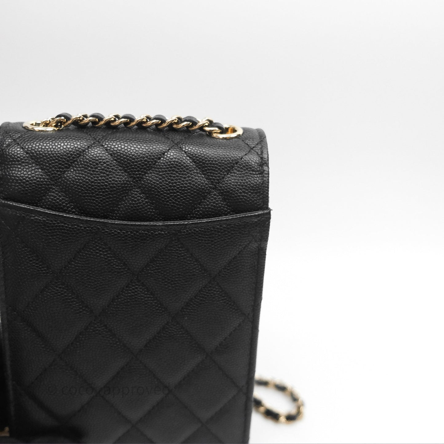 Chanel Classic Quilted Phone Holder Black Caviar Gold Hardware