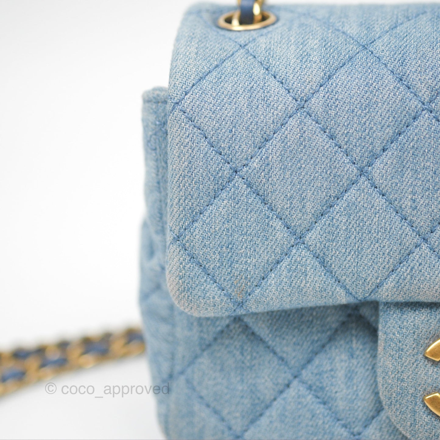 Chanel Mini Square Pearl Crush Quilted Denim Aged Gold Hardware