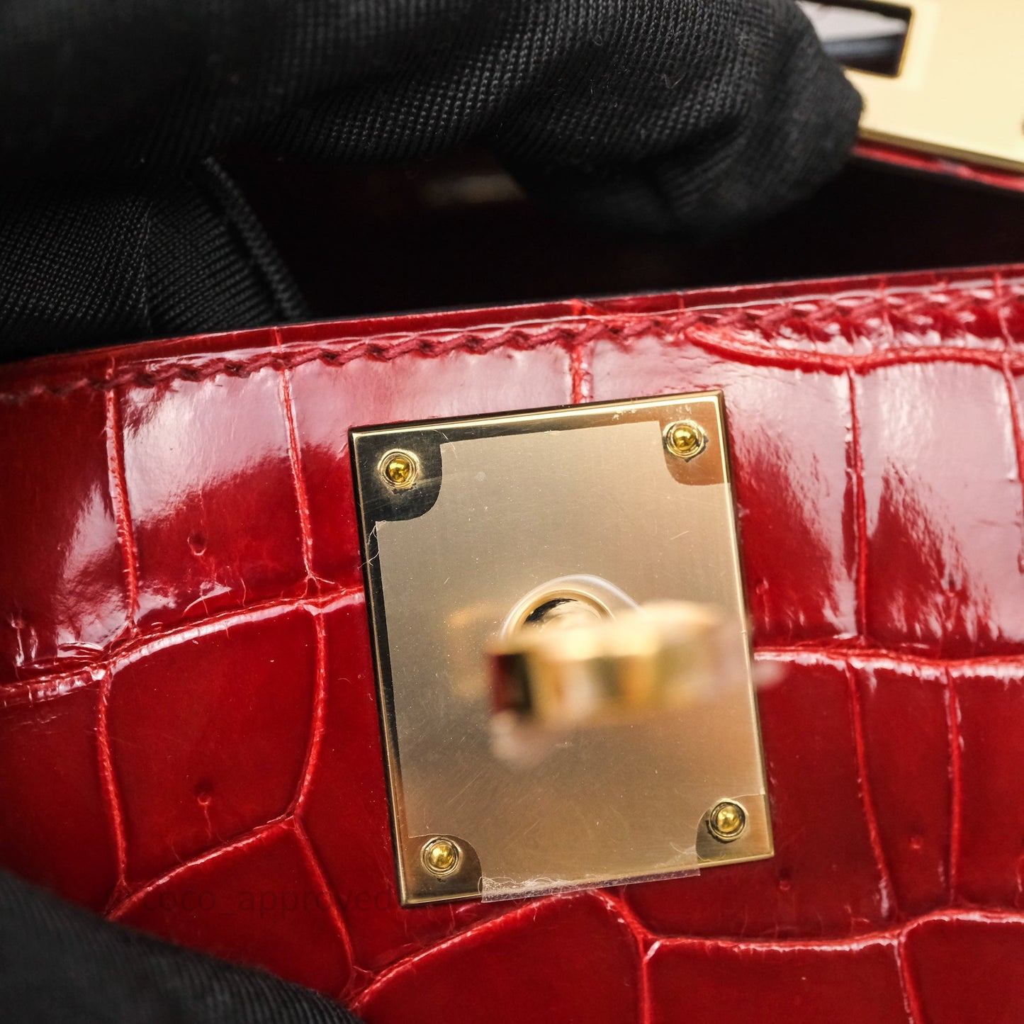 Hermes Kelly Cut Rouge H Shiny Niloticus Crocodile Gold Hardware