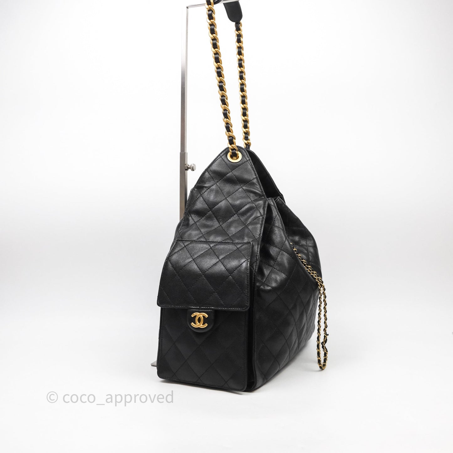 Chanel 25 Medium Black Caviar Aged Gold Hardware