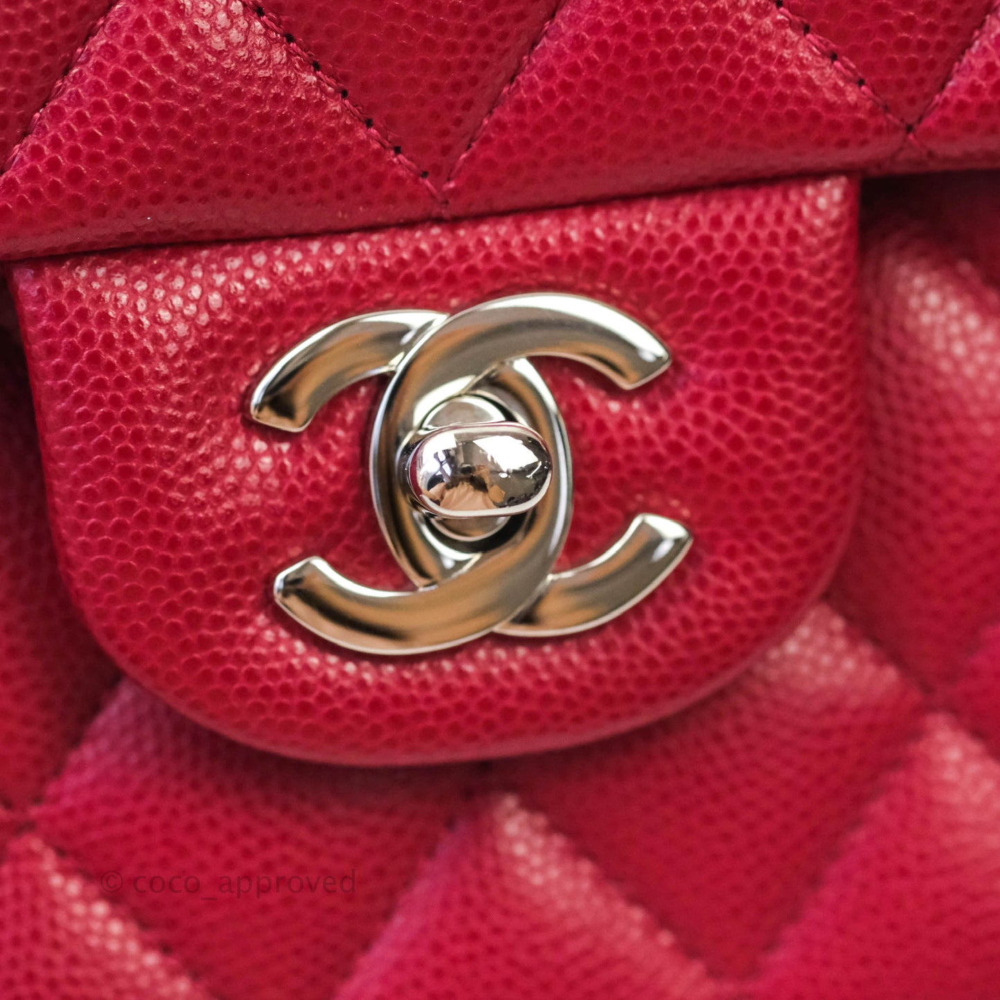 Chanel Classic M/L Medium Double Flap Red Caviar Silver Hardware 18B