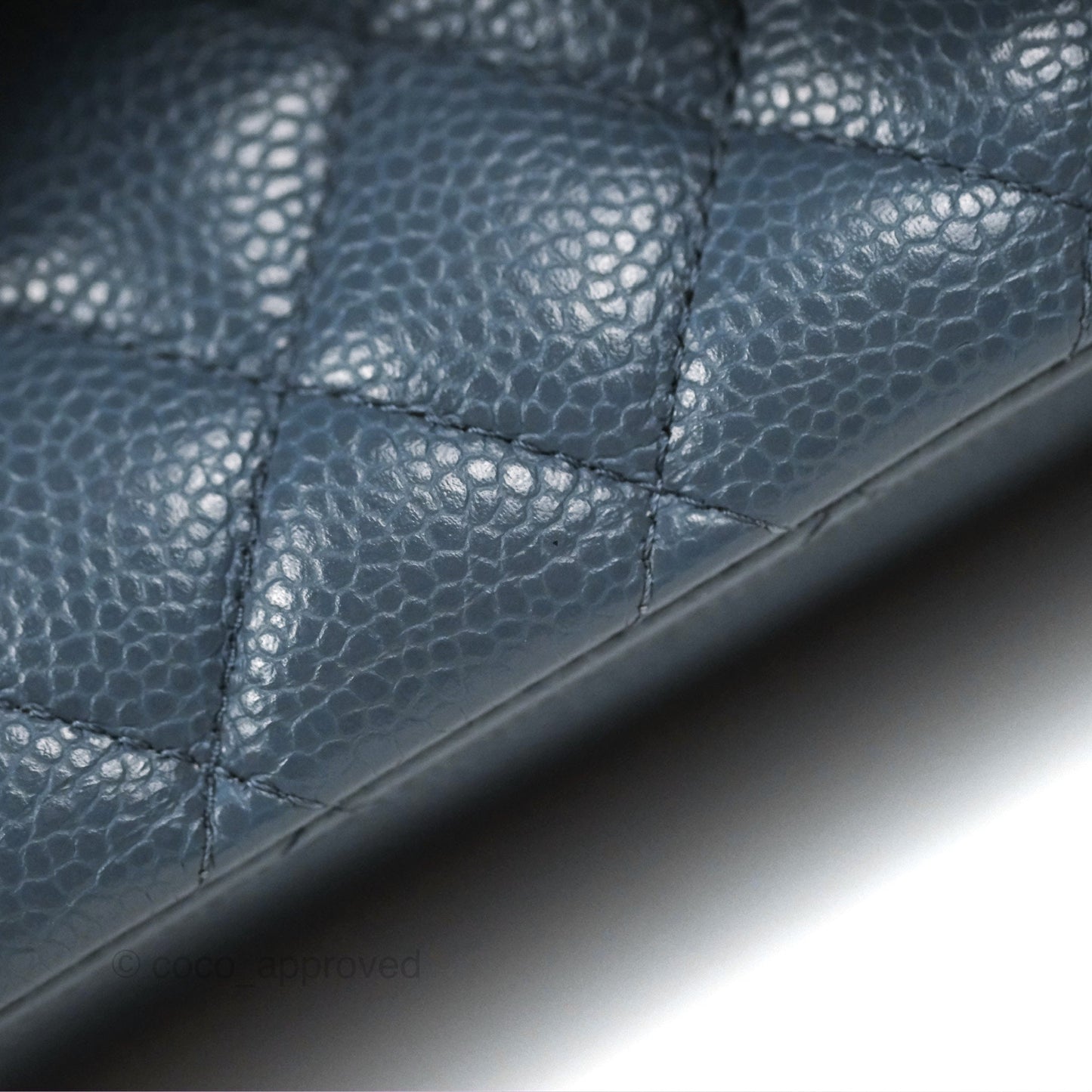 Chanel Classic Double Flap Quilted M/L Blue Caviar Silver Hardware