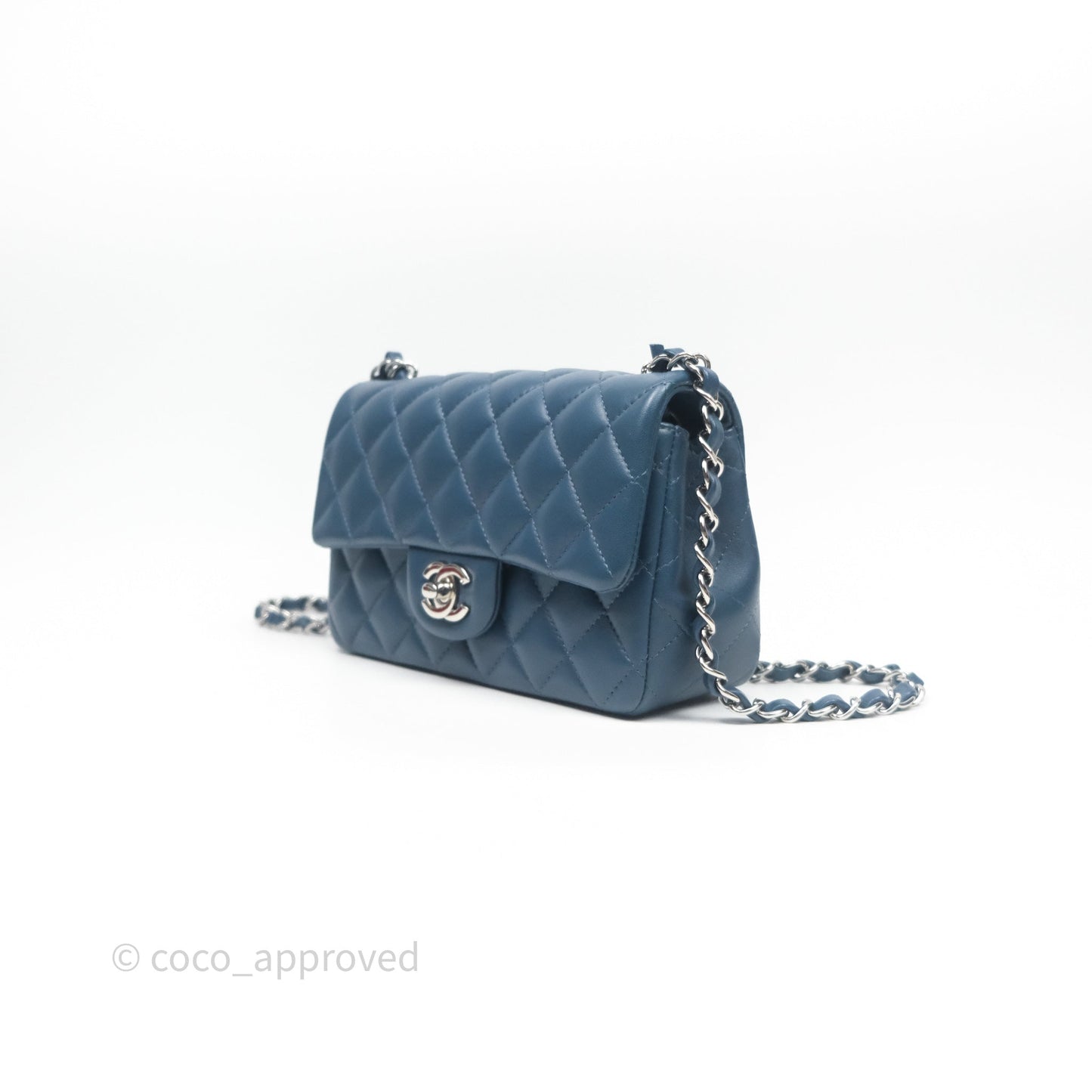 Chanel Mini Rectangular Quilted Navy Lambskin Silver Hardware