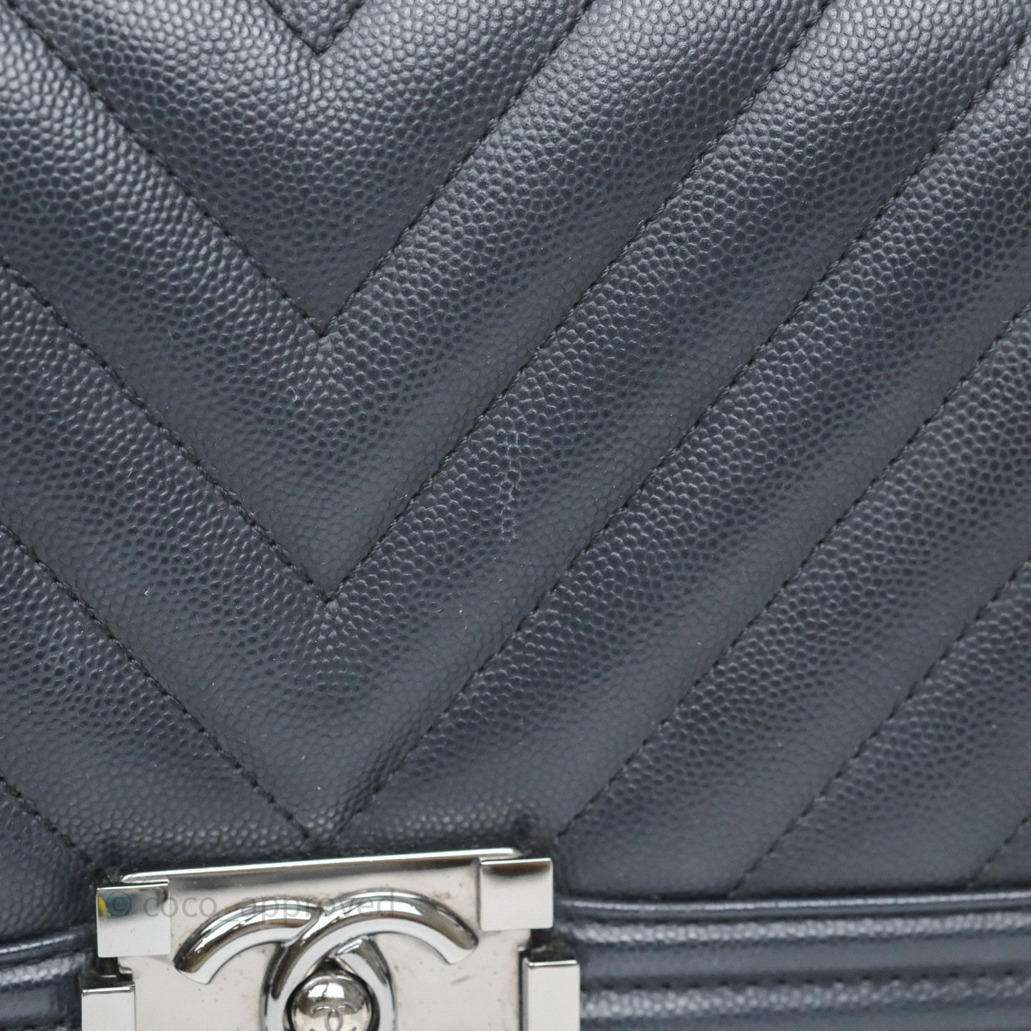 Chanel Medium Boy Chevron Dark Navy Caviar Silver Hardware