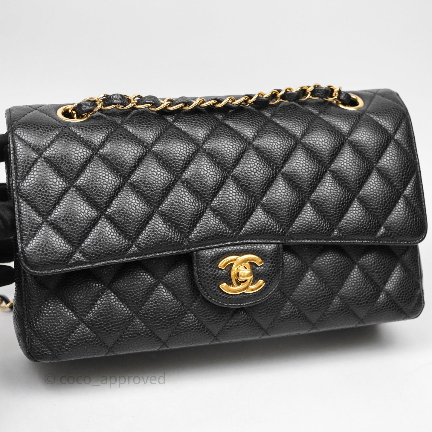 Chanel Classic M/L Medium Flap Quilted Black Caviar Gold Hardware