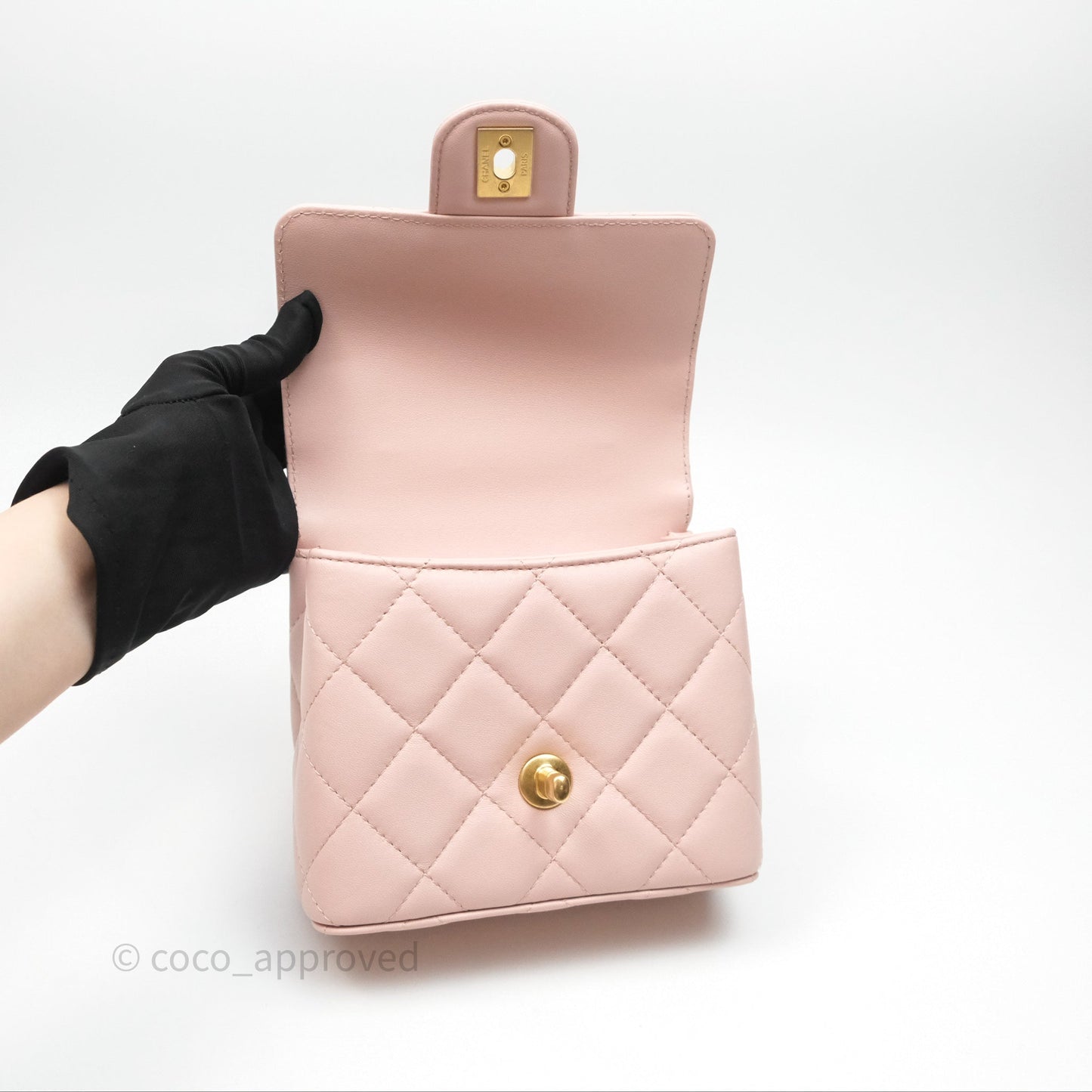 Chanel Top Handle Flap Bag Pink Lambskin Aged Gold Hardware 23S