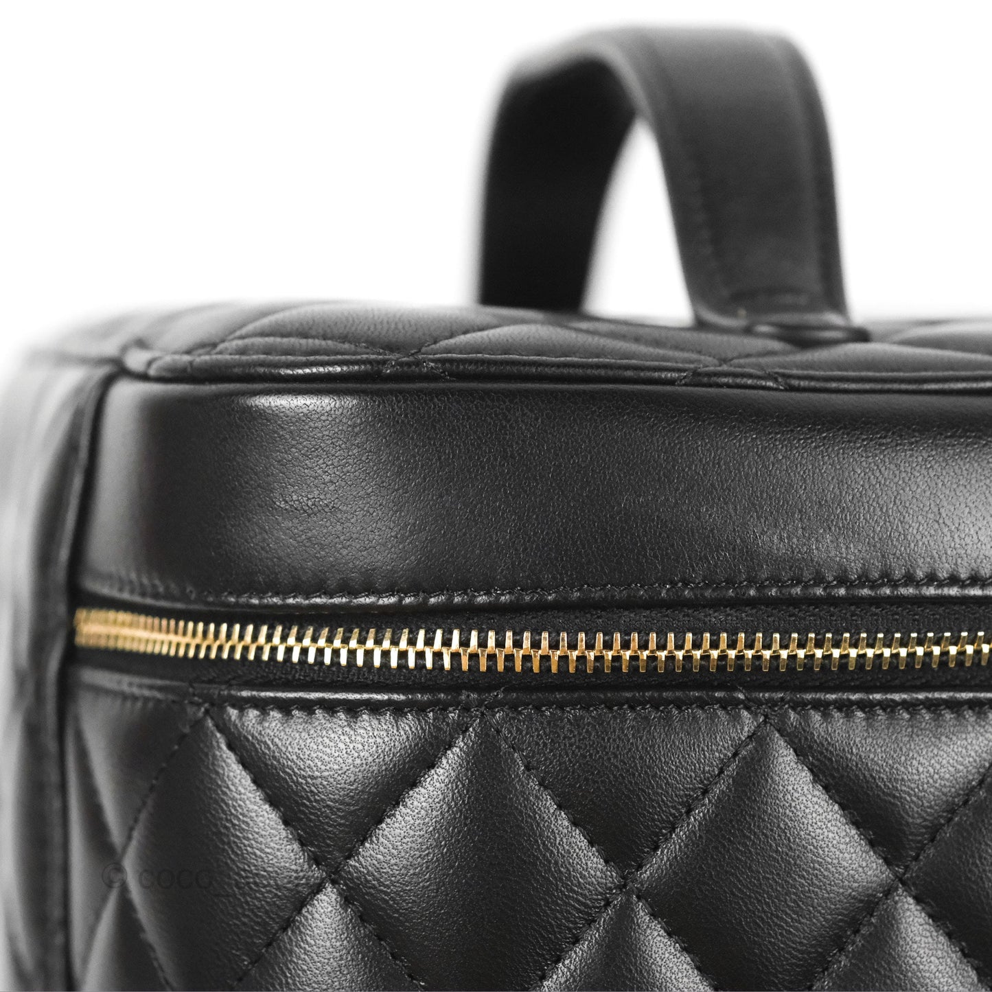 Chanel Classic Cosmetic Vanity Pouch Quilted Black Lambskin Gold Hardware