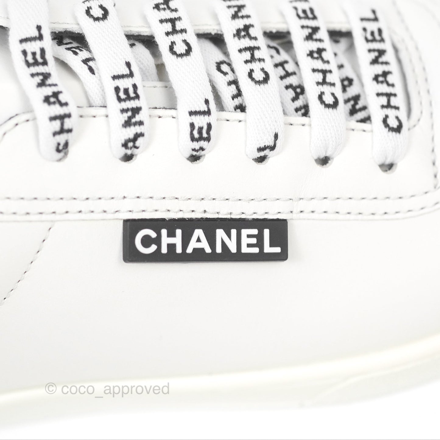 Chanel Logo Pull Tab Lace-up Sneakers White & Black Size 35