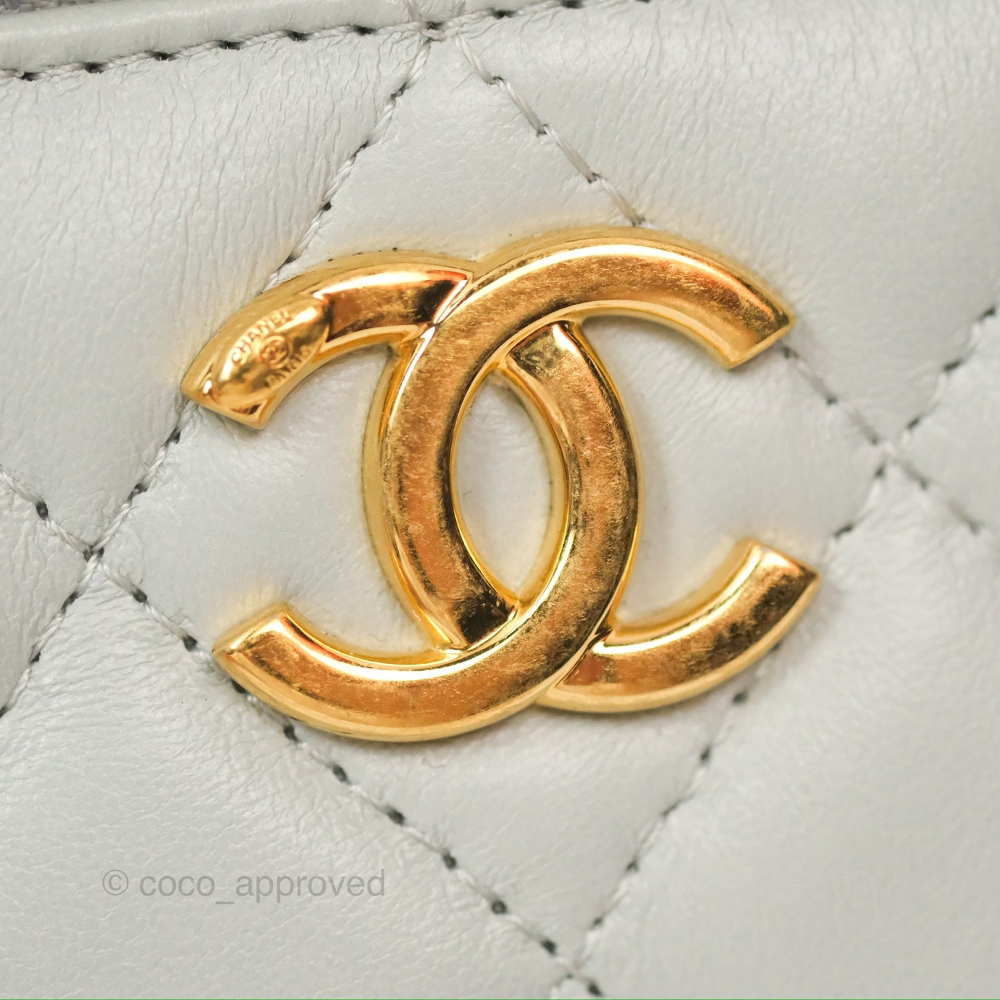 Chanel Quilted Vanity Rectangular with Chain Grey Blue Lambskin Gold Hardware