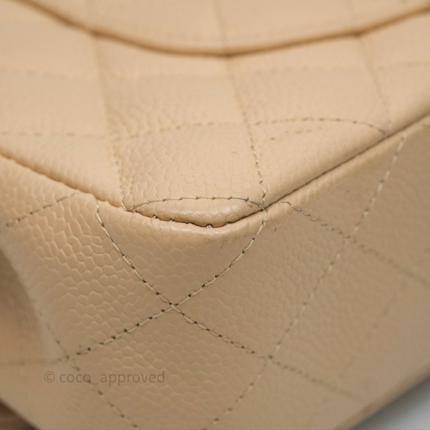 Chanel M/L Medium Classic Flap Quilted Beige Caviar Gold Hardware