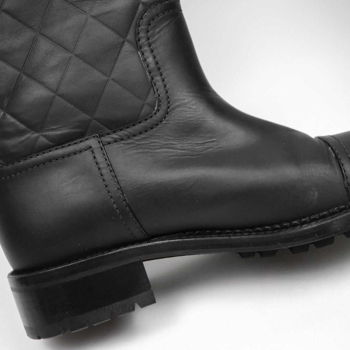 Chanel CC Quilted Knee High Boots Black Calfskin