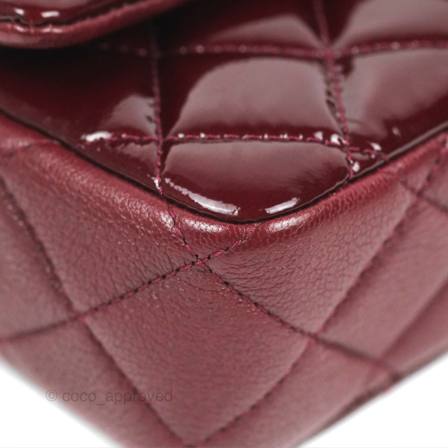 Chanel Quilted CC Eyelet Flap Burgundy Patent Goatskin Antique Gold Hardware