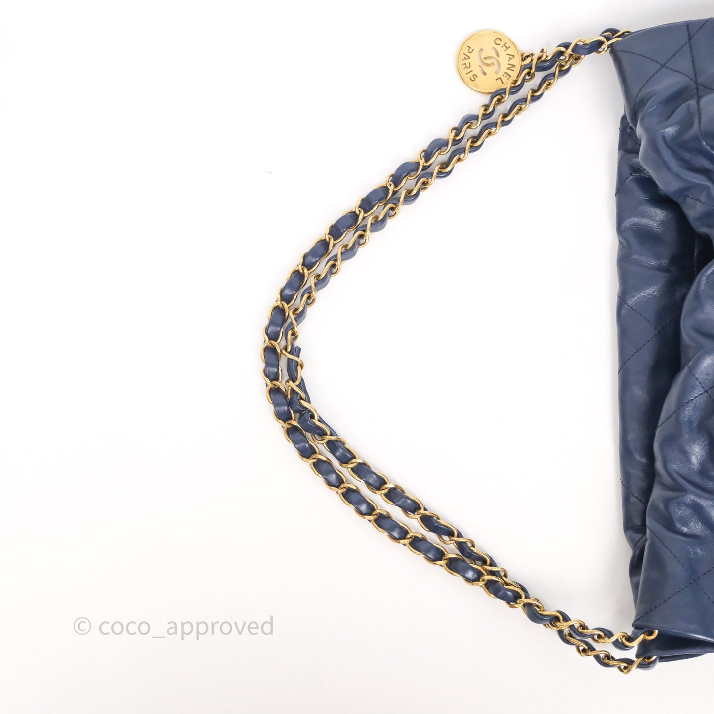 Chanel 22 Small Blue Shiny Calfskin Aged Gold Hardware