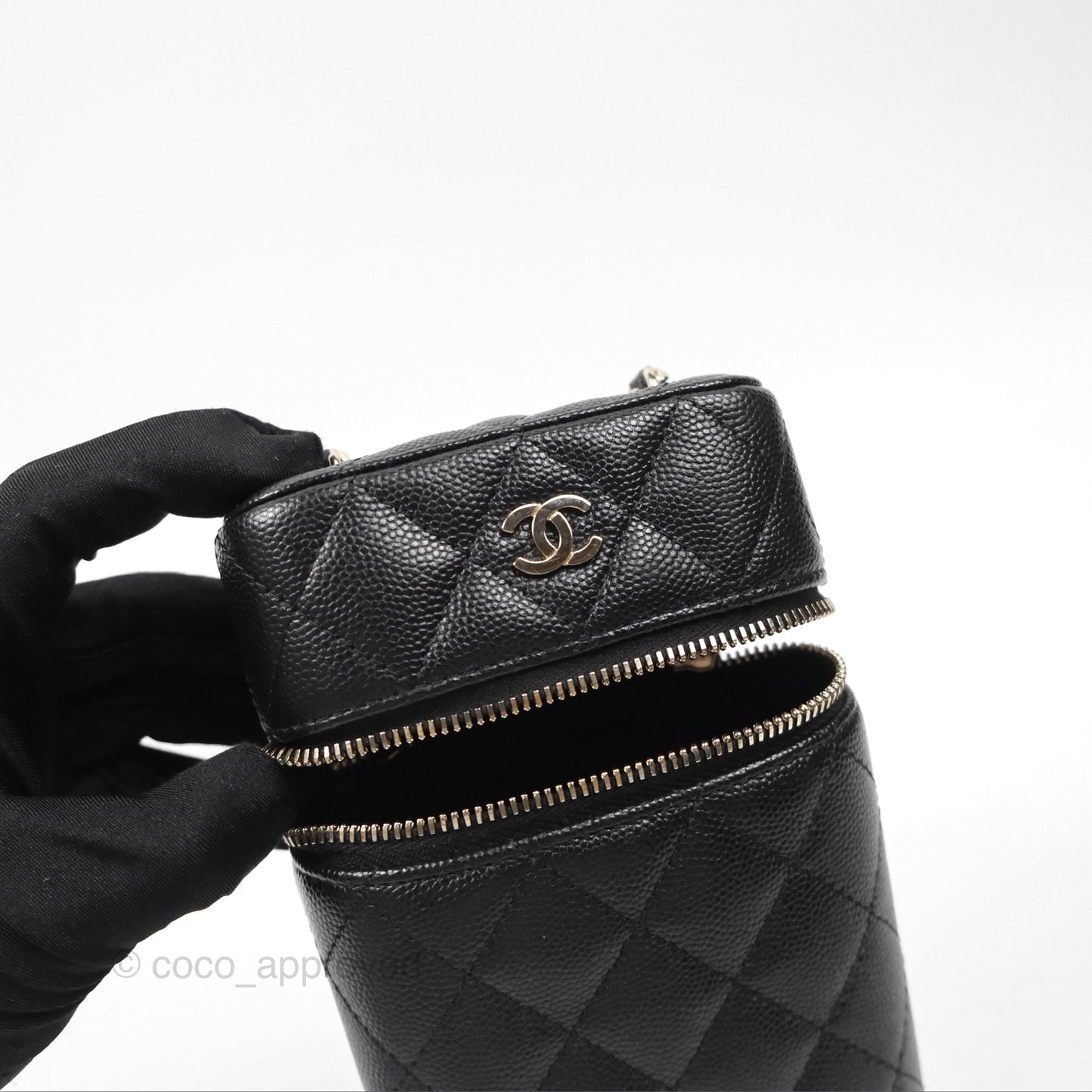 Chanel Vanity Phone Holder With Chain Black Caviar Gold Hardware