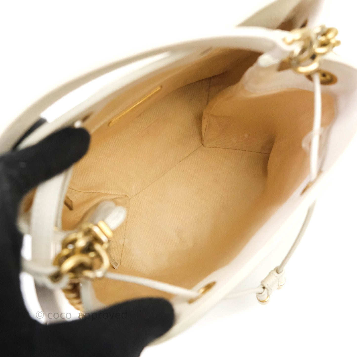Chanel Grained Calfskin Ivory Drawstring Bucket Bag Aged Gold Hardware
