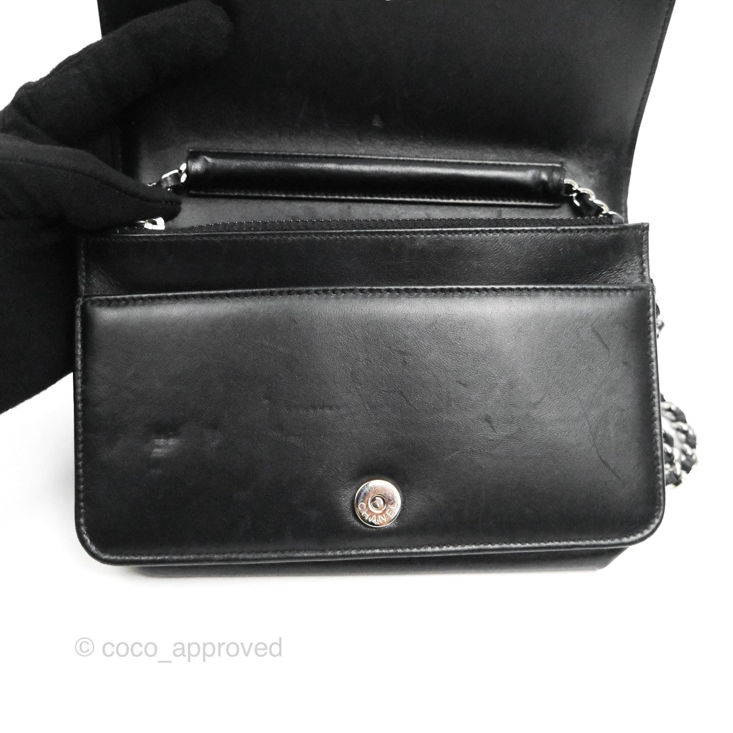 Chanel Quilted Boy Wallet on Chain WOC Black Lambskin Silver Hardware