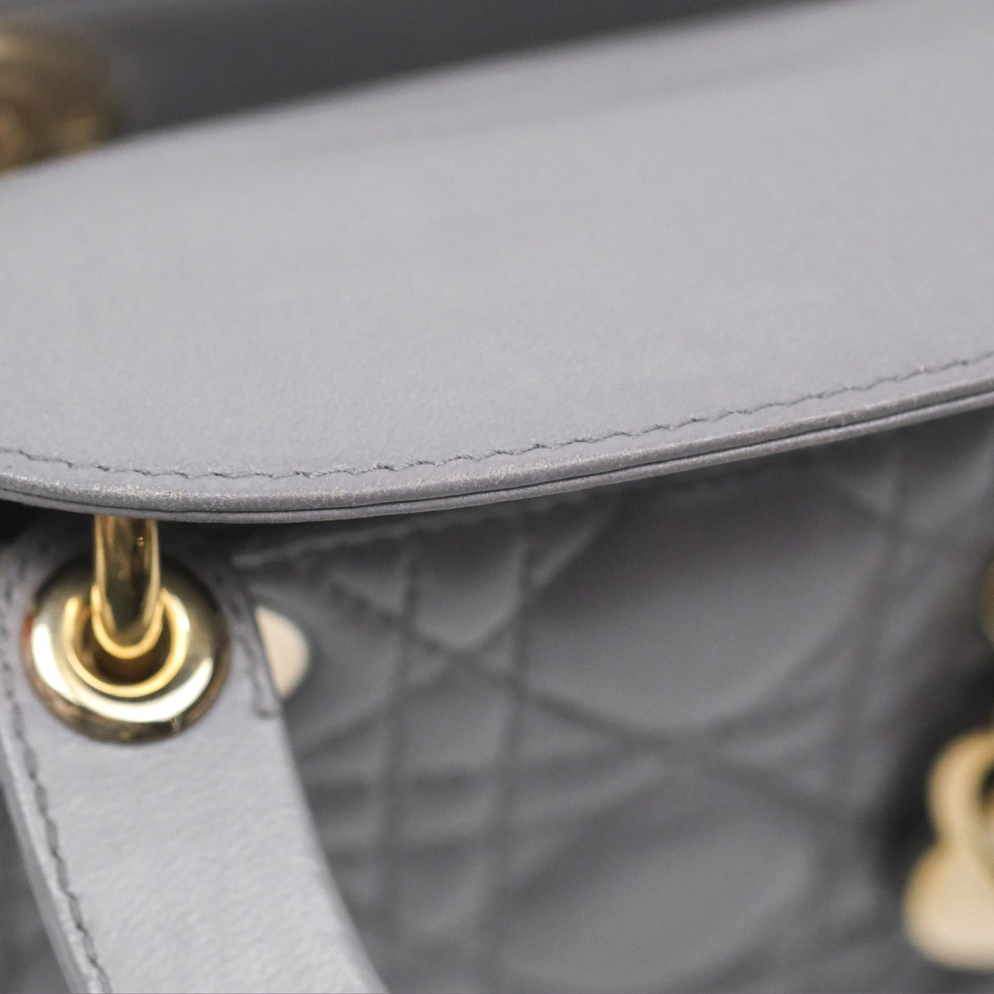 Christian Dior Mini Lady Dior Grey Lambskin Cannage Gold Hardware