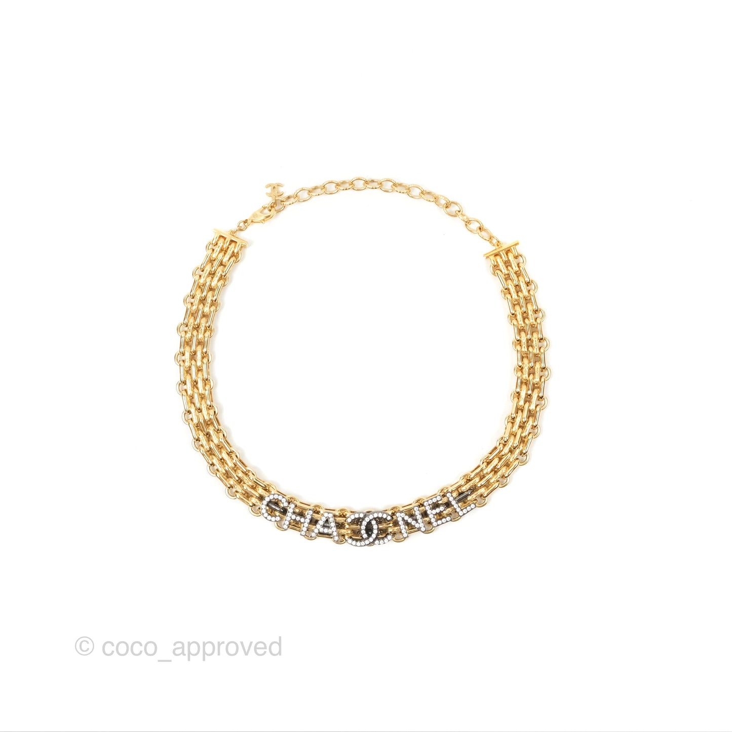 Chanel Crystal Logo Choker Gold Tone 20A