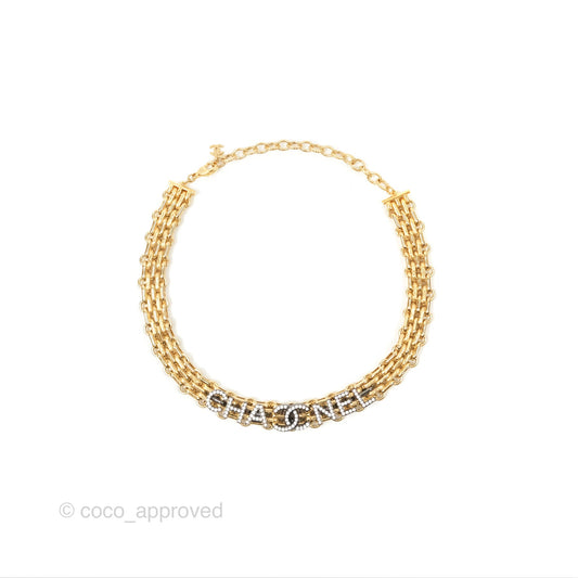 Chanel Crystal Logo Choker Gold Tone 20A