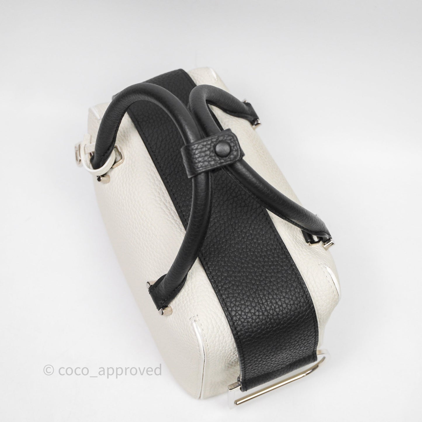 Delvaux Cool Box Mini Taurillon Soft Grained White/Black Calfskin Silver Hardware