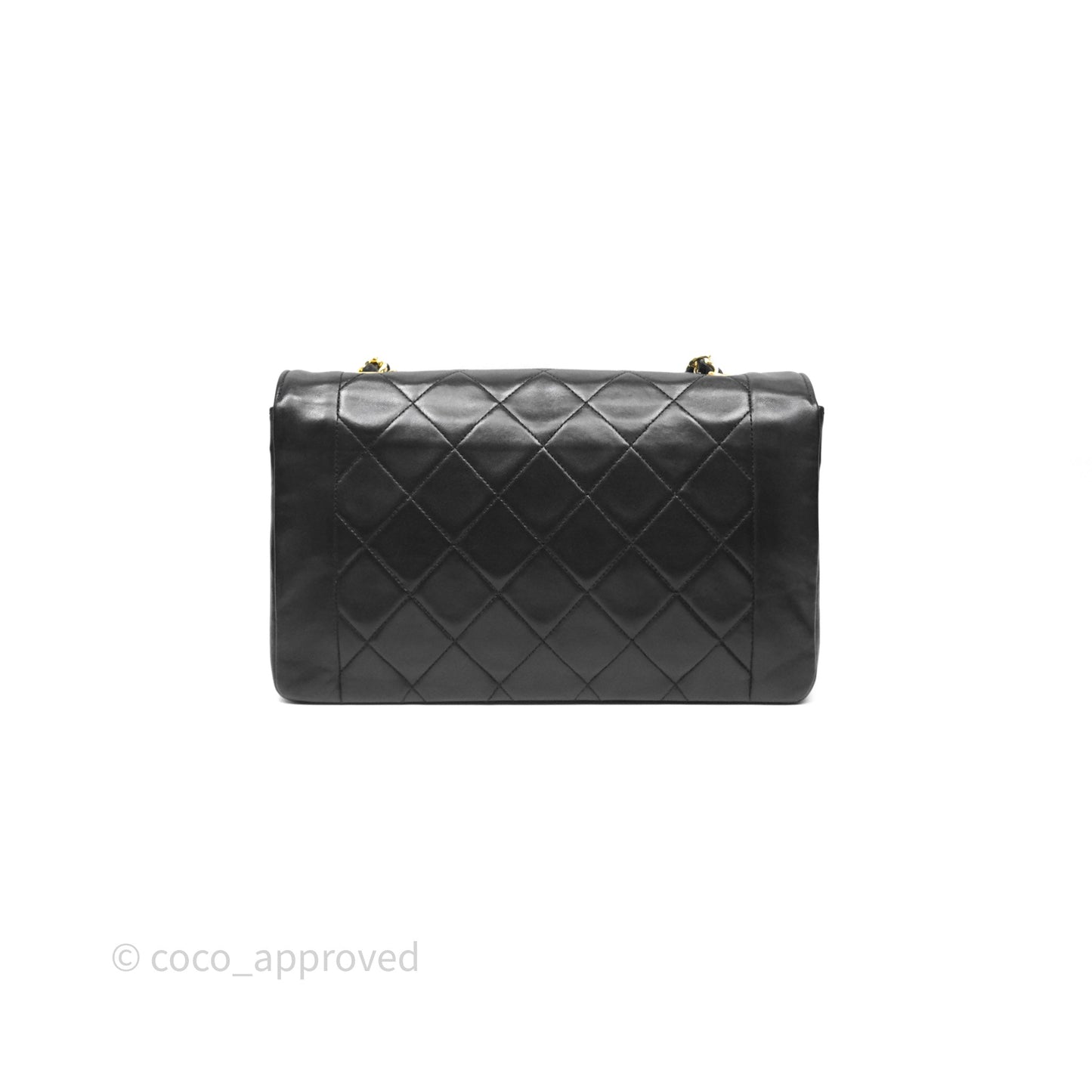 Chanel Medium Vintage Quilted Classic Diana Flap Bag Black Lambskin 24K Gold Hardware