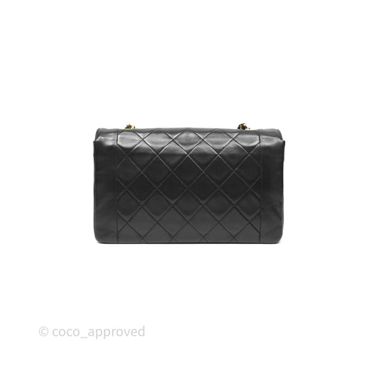 Chanel Medium Vintage Quilted Classic Diana Flap Bag Black Lambskin 24K Gold Hardware