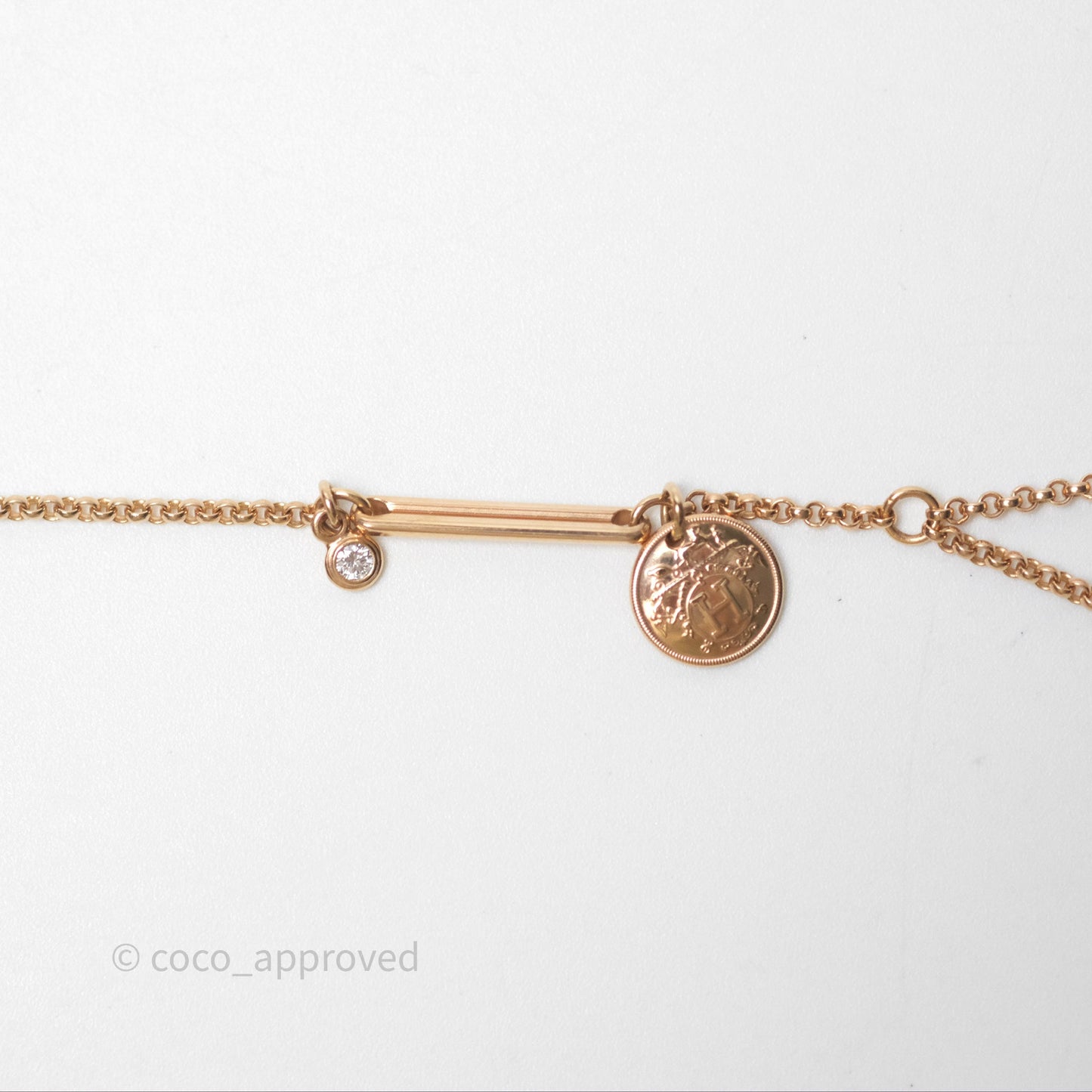 Hermes Ex-Libris Pendant Necklace PM Diamond Rose Gold Hardware