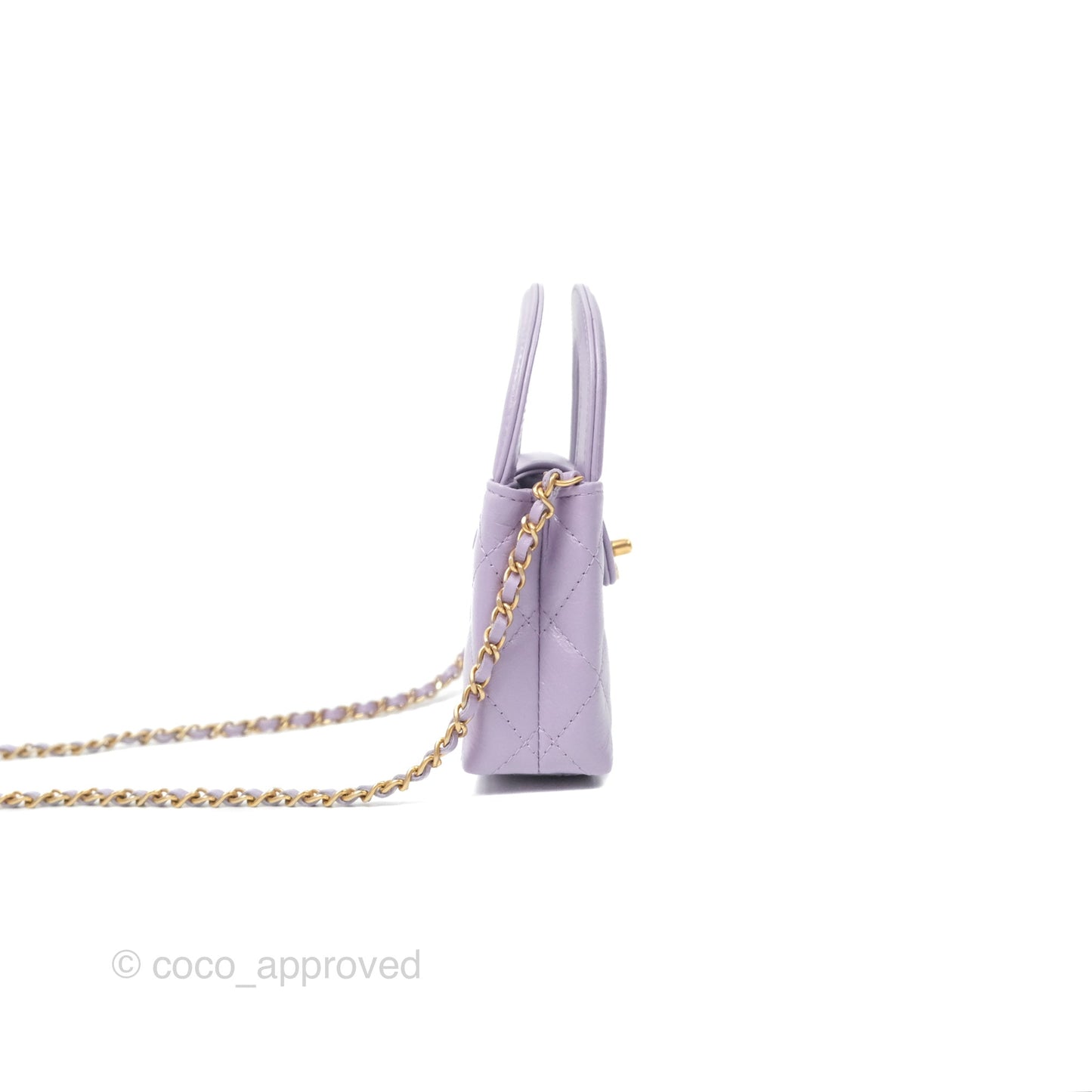 Chanel Mini Nano Kelly Bag Purple Shiny Calfskin Aged Gold Hardware