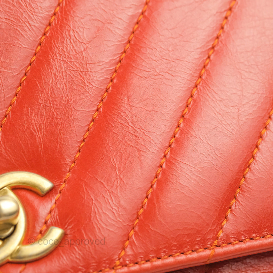 Chanel Chevron Small Coco Handle Dark Orange Shiny Aged Calfskin Aged Gold Hardware