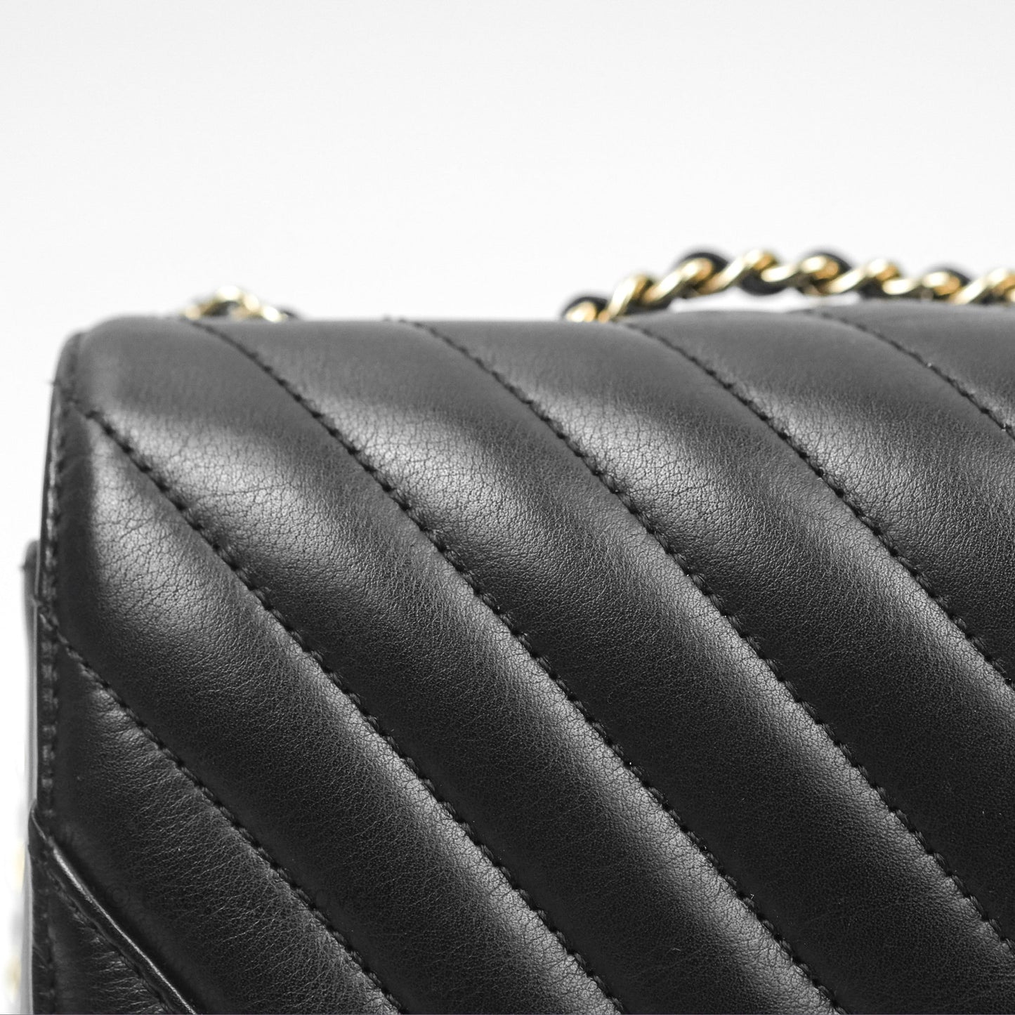 Chanel Small Statement Chevron Flap Bag Black Calfskin Gold Hardware