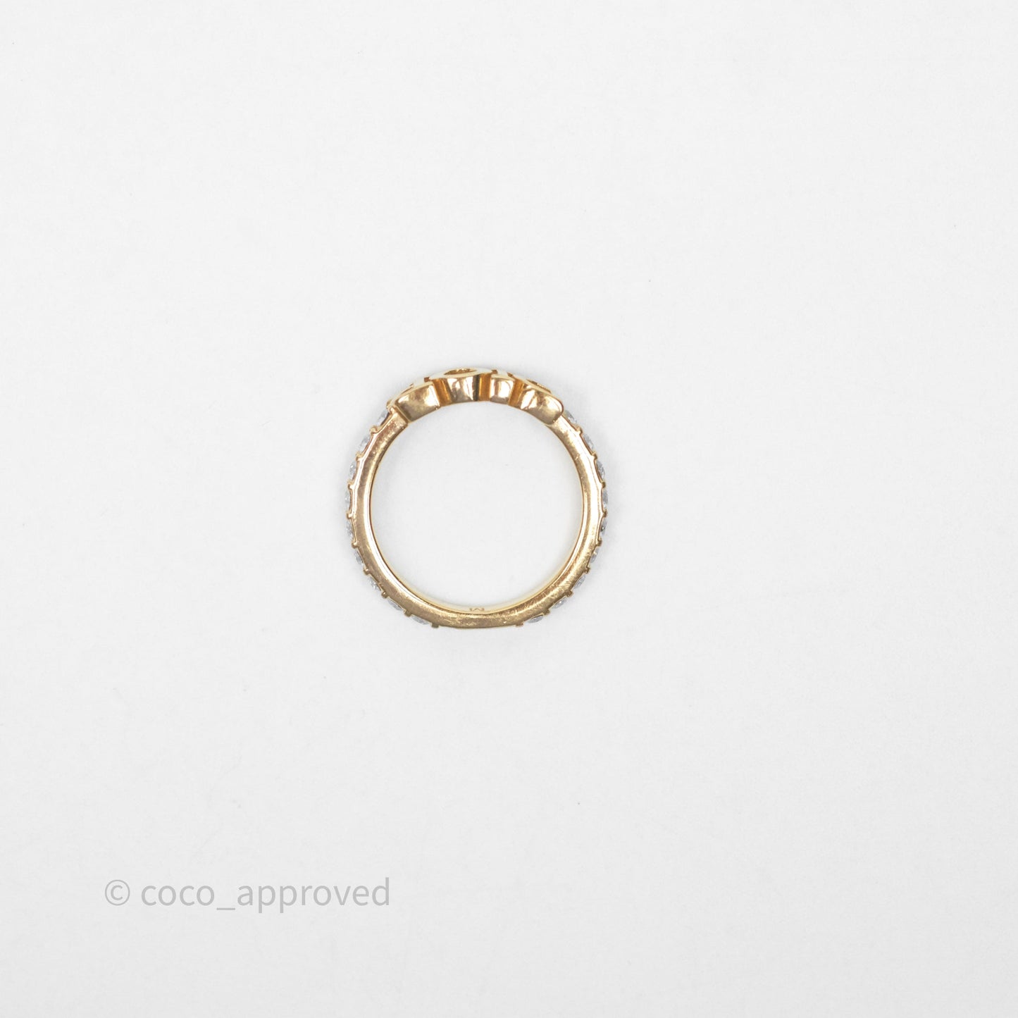 Christian Dior Crystal Logo Ring Gold Tone Size M