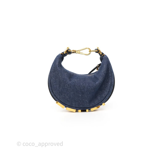 Fendi Nano Fendigraphy Hobo Charm Blue Denim