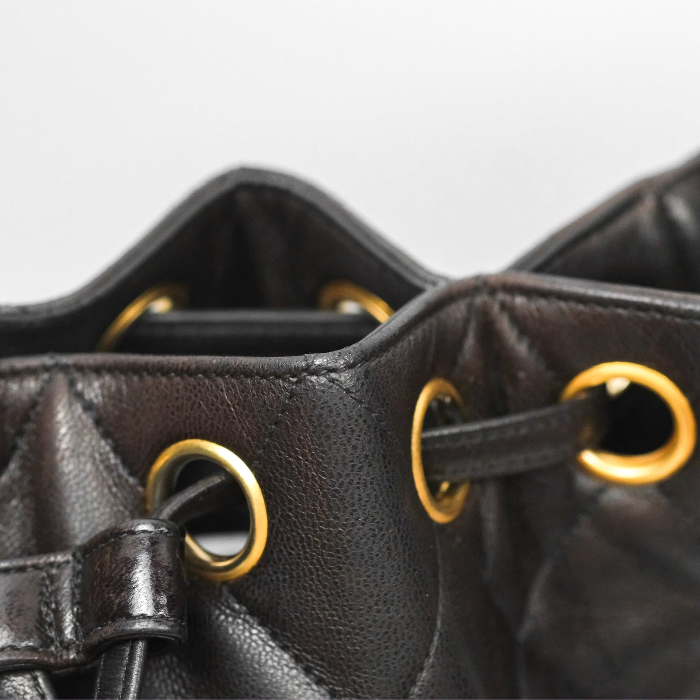 Chanel Vintage Drawstring Bucket Bag Black Lambskin Gold Hardware