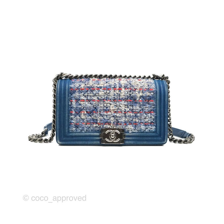 Chanel Medium Boy Blue Denim Tweed Ruthenium Hardware