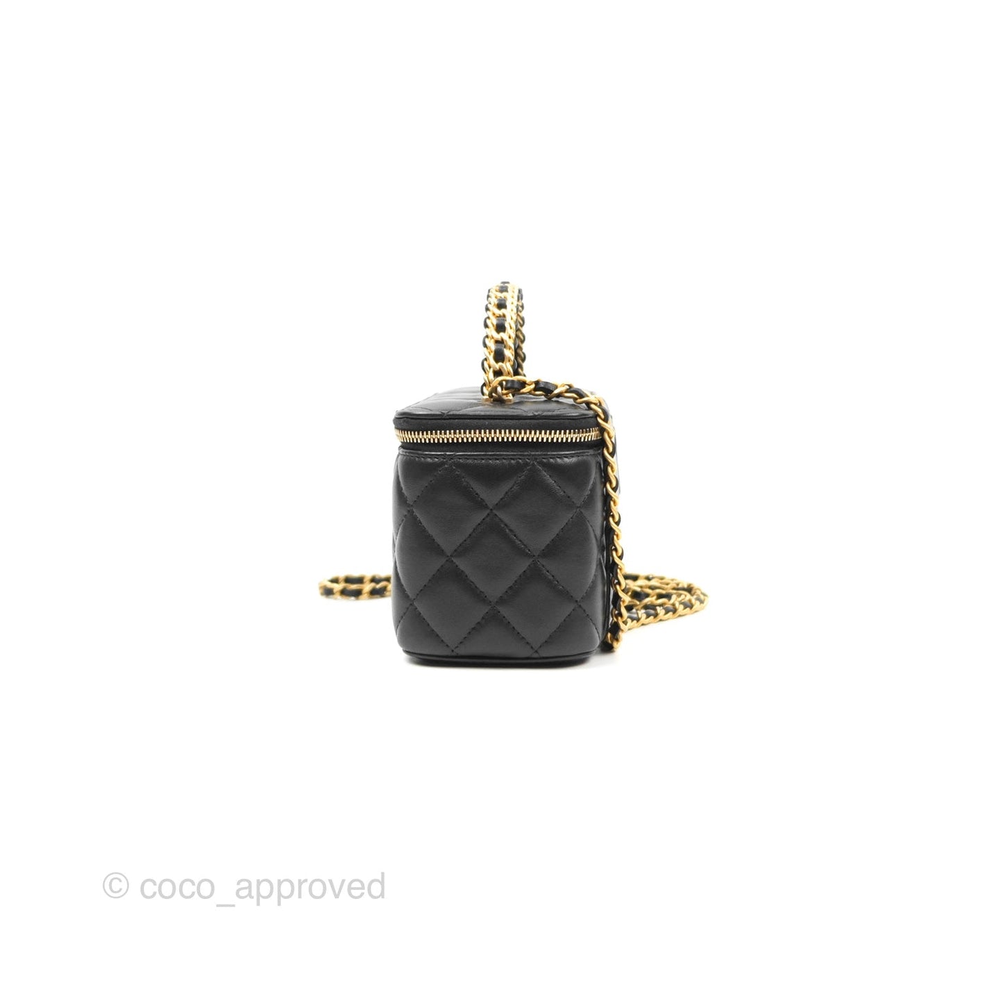 Chanel Vanity Rectangular with Top Handle Black Lambskin Aged Gold Hardware