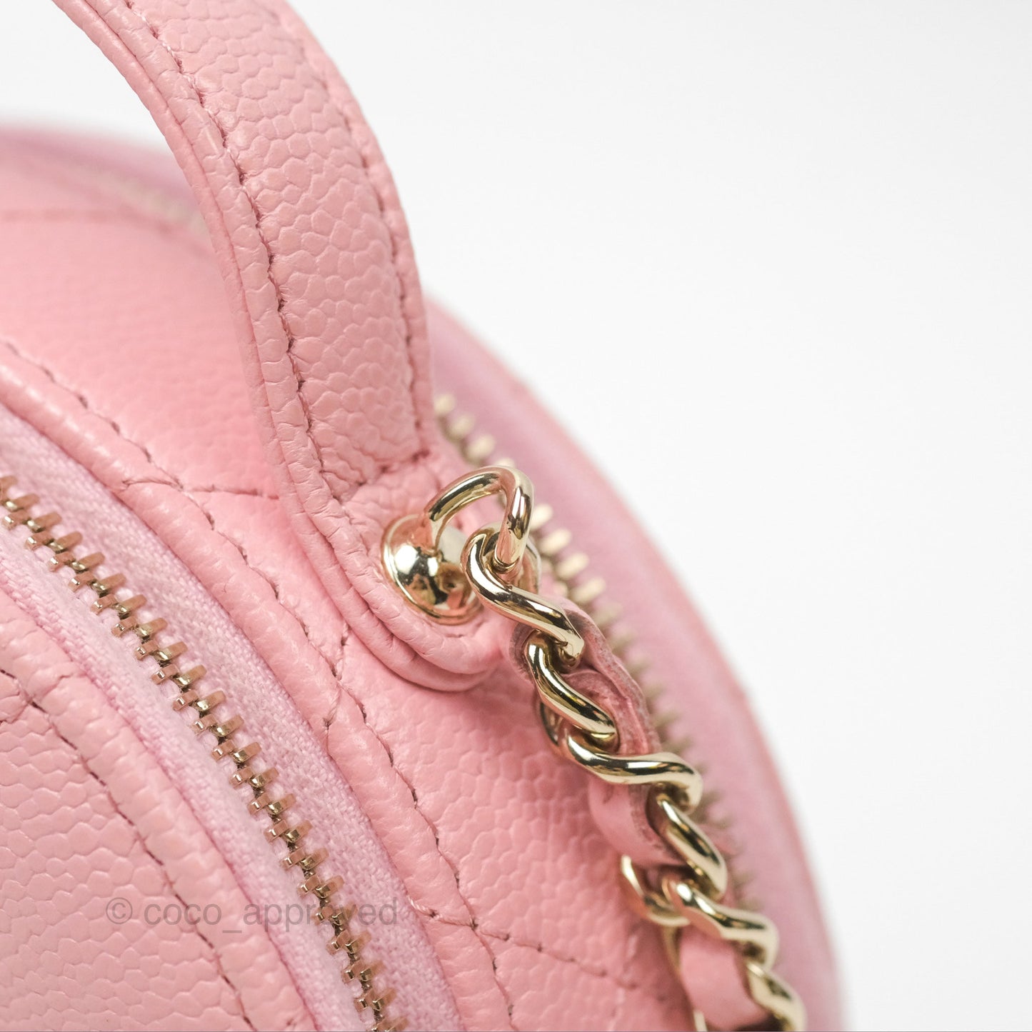Chanel Mini Round Vanity Bag Handle With Care Pink Caviar 22C