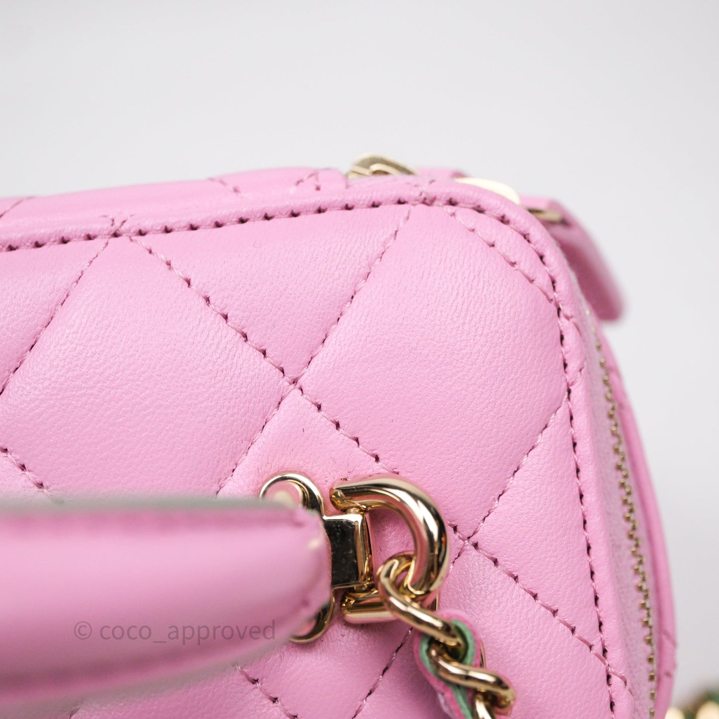 Chanel Vanity Rectangular Top Handle Pink Mint Green Lambskin Gold Hardware
