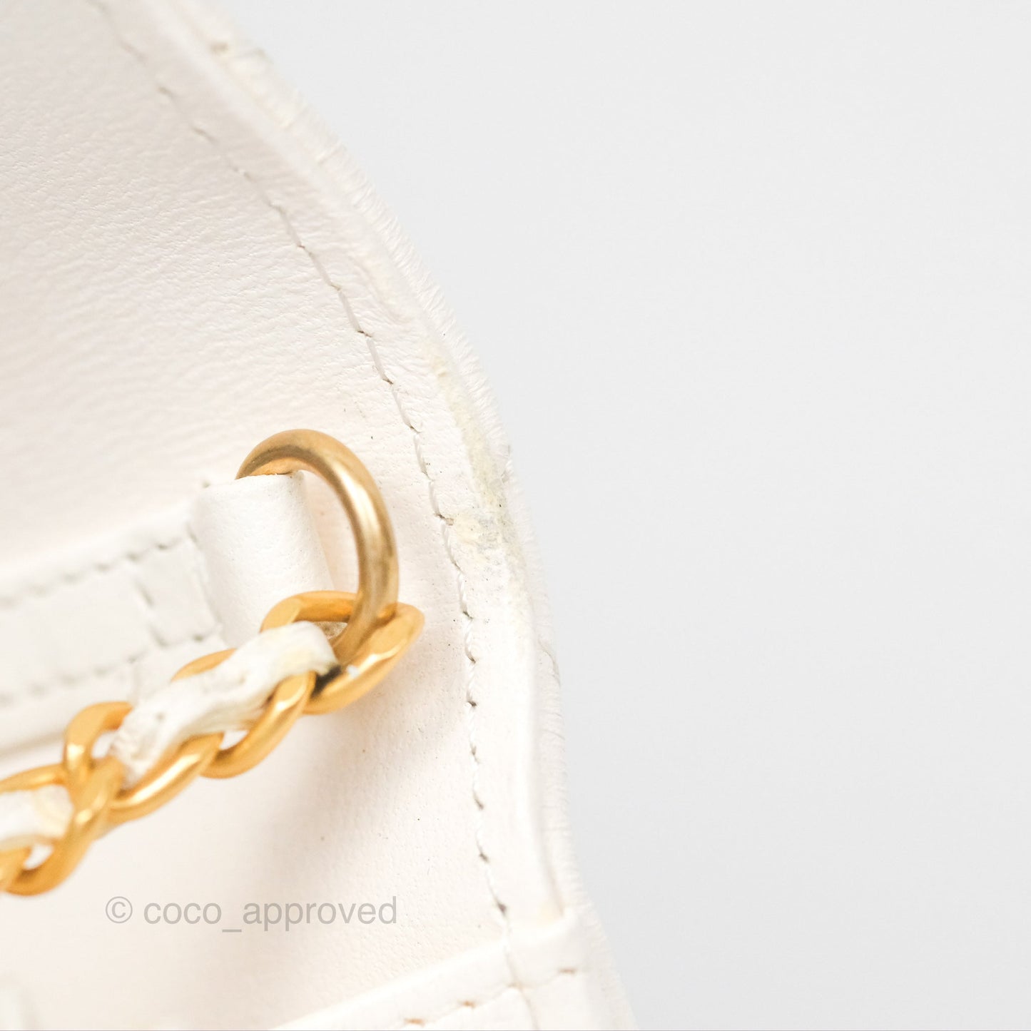 Chanel Quilted Wallet on Chain WOC Coco Heart Chain White Lambskin Aged Gold Hardware 22K