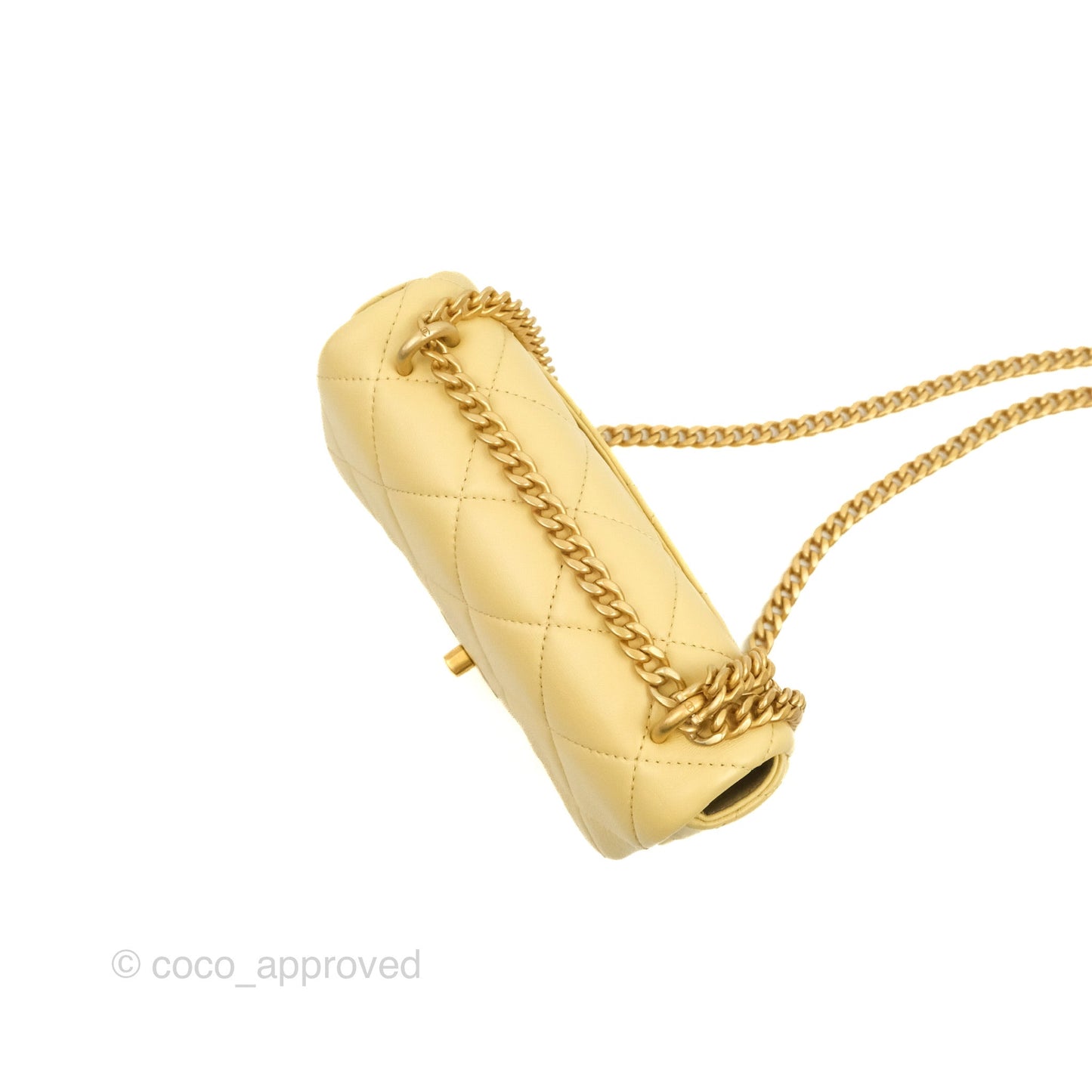 Chanel Enamel Quilted Pending CC Mini Square Flap Yellow Lambskin Aged Gold Hardware 22P