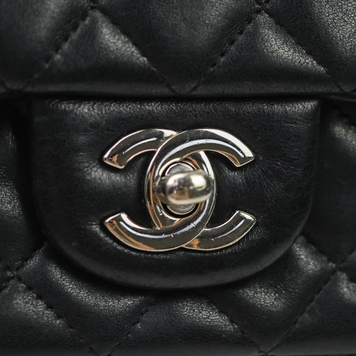 Chanel Classic Quilted Mini Rectangular Flap Black Lambskin Silver Hardware