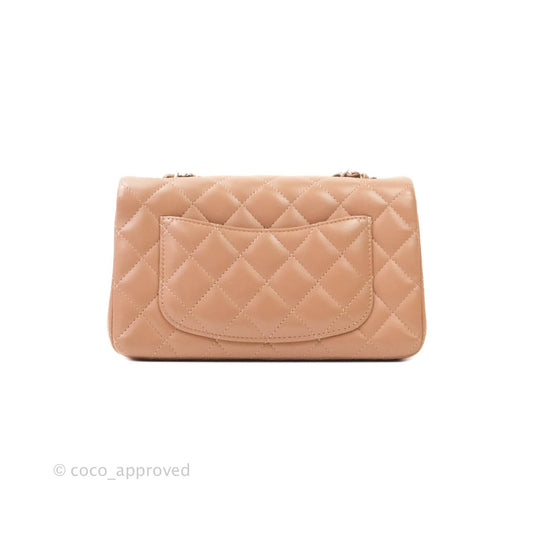 Chanel Classic Quilted Mini Rectangular Flap Dark Beige Lambskin Silver Hardware