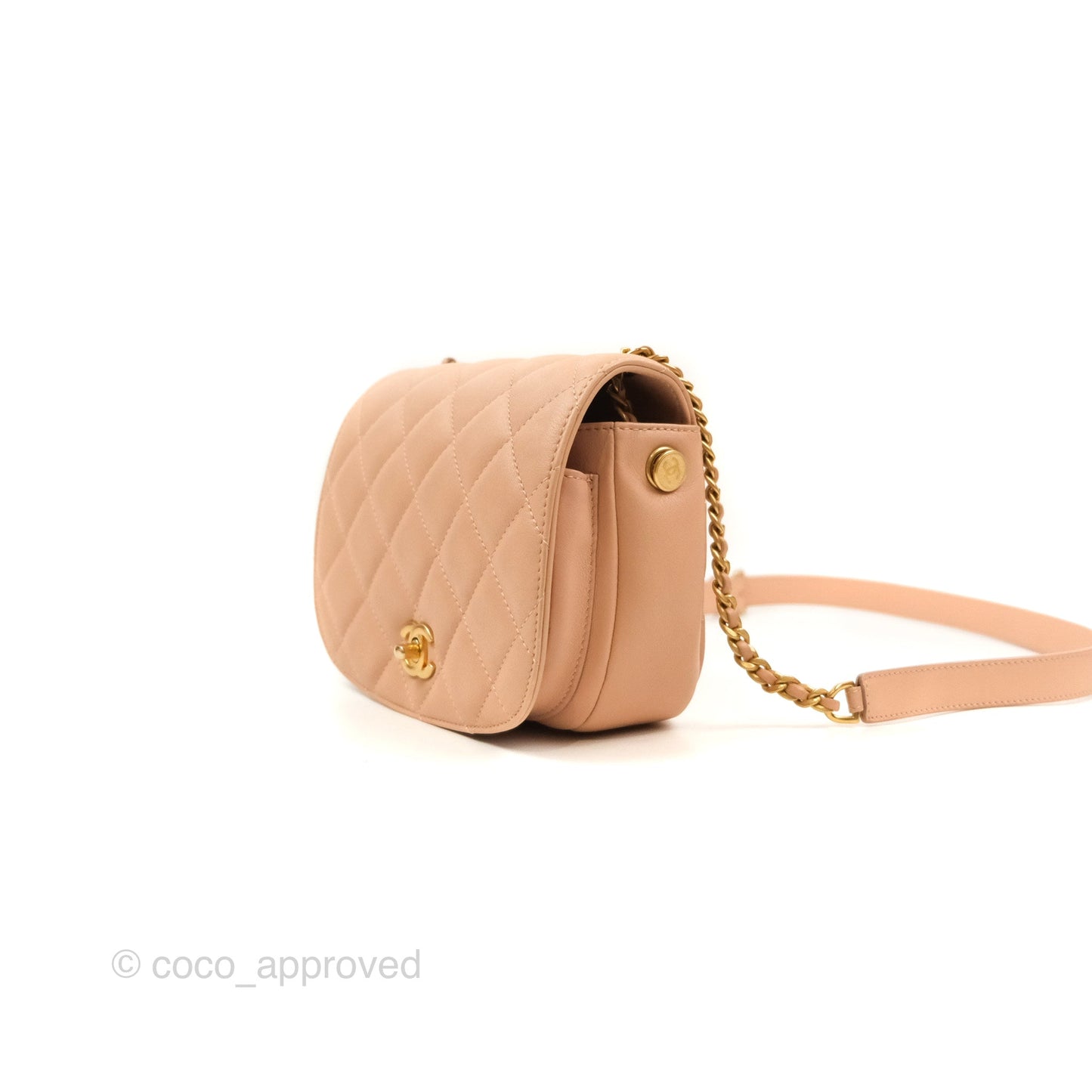 Chanel Messenger Bag Beige Pink Calfskin Aged Gold Hardware