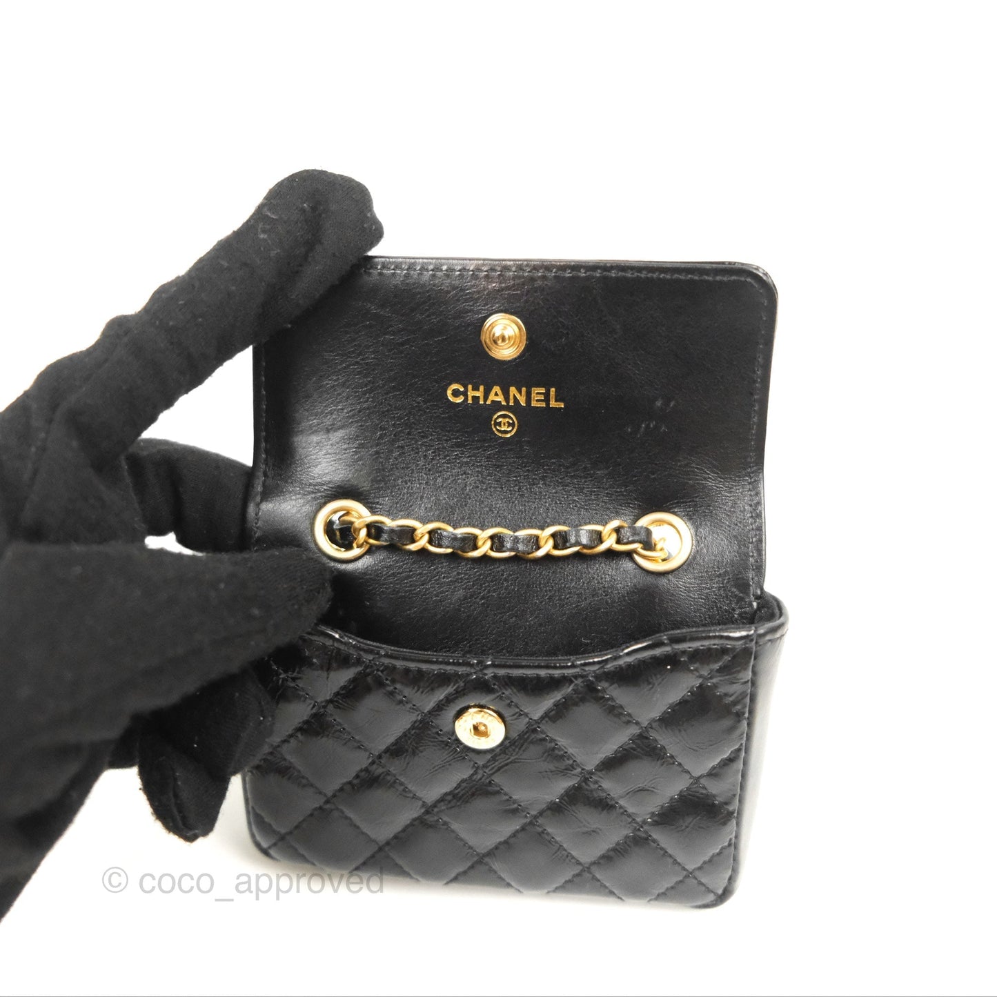 Chanel Waist Belt Bag Black Glazed Aged Calfskin Aged Gold Hardware