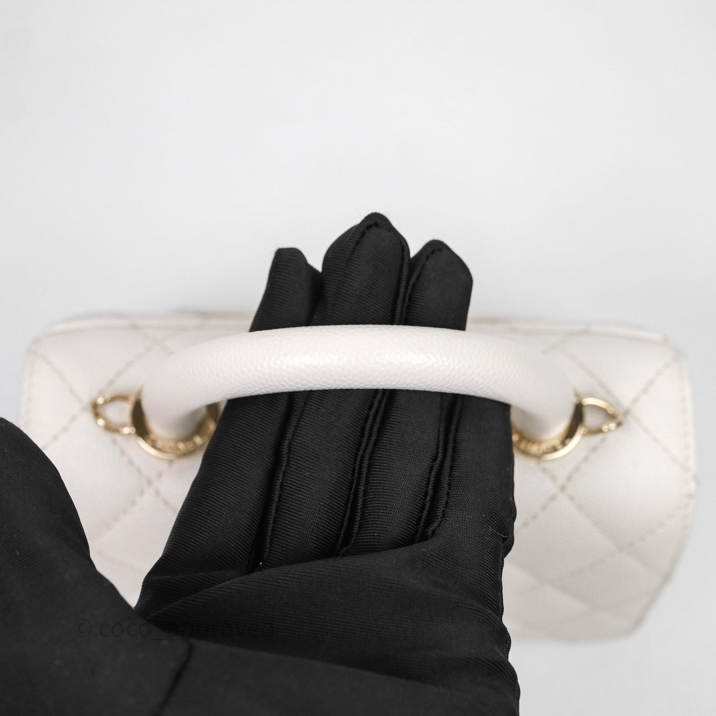 Chanel Mini Coco Handle Quilted White Caviar Gold Hardware