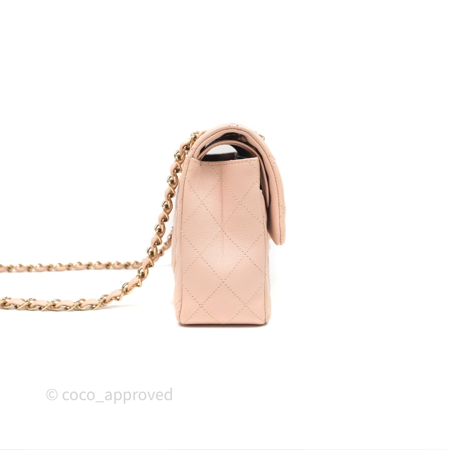 Chanel Small Classic Flap Quilted Rose Clair Caviar Gold Hardware