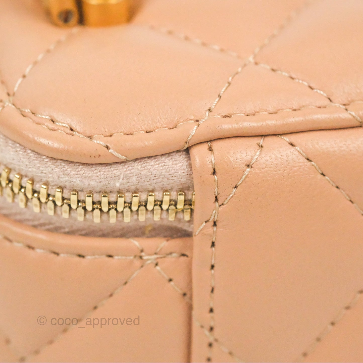 Chanel Mini Top Handle Vanity With Chain Beige Lambskin Aged Gold Hardware