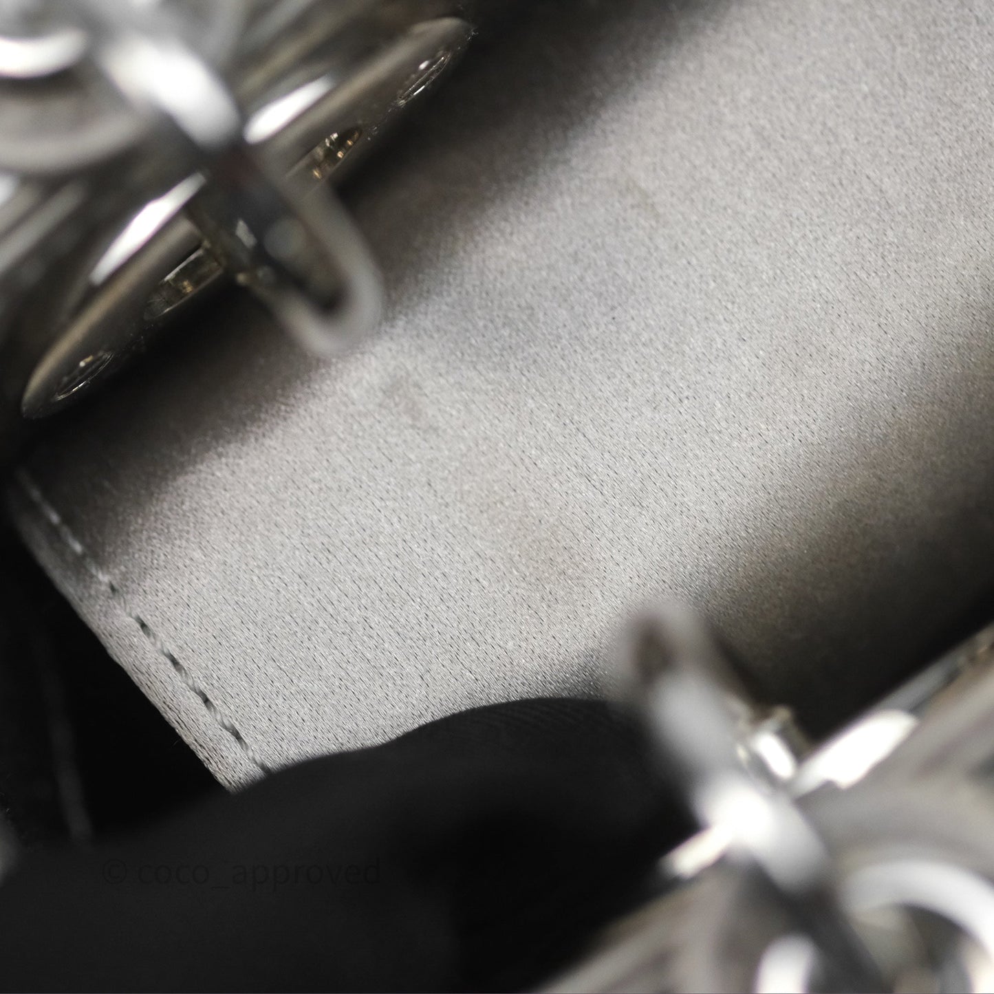 Christian Dior Mini Lady Dior Bag Grey Strass Cannage Satin Silver Hardware