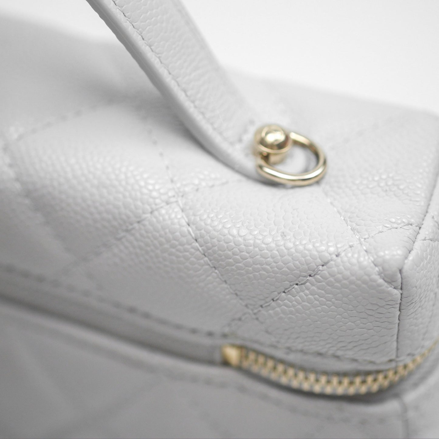 Chanel Top Handle Long Vanity with Chain Light Grey Caviar Gold Hardware