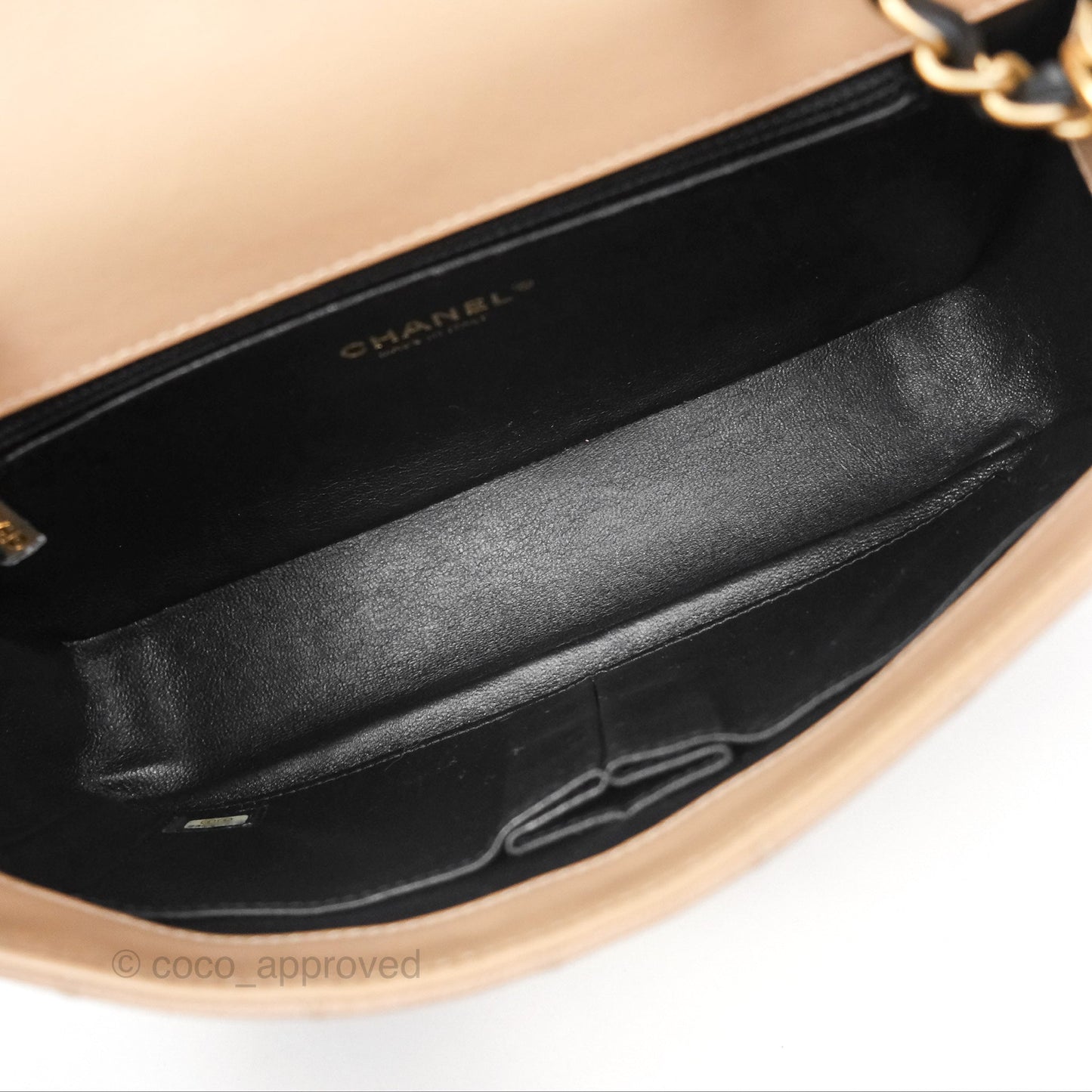 Chanel Quilted Medium CC Filigree Flap Beige Black Caviar